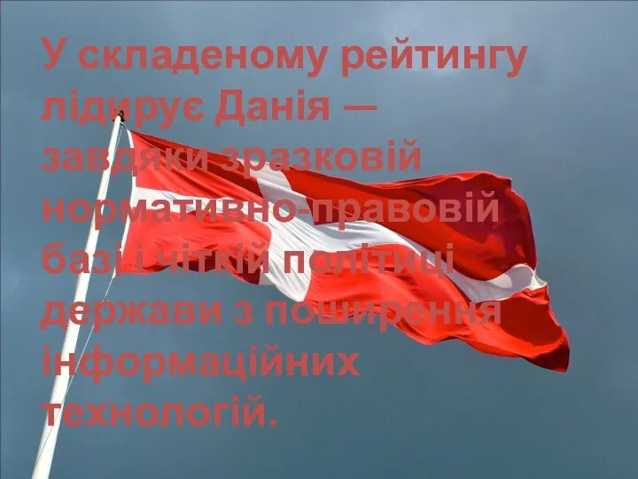 У складеному рейтингу лідирує Данія — завдяки зразковій нормативно-правовій базі і чіткій