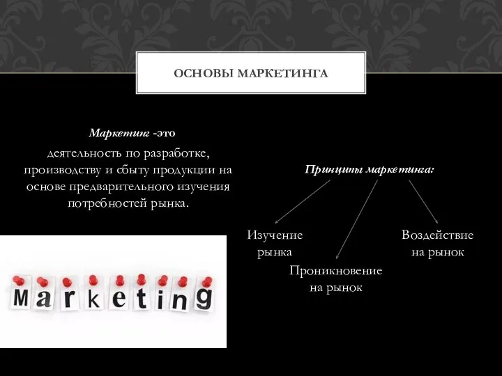 деятельность по разработке, производству и сбыту продукции на основе предварительного изучения потребностей