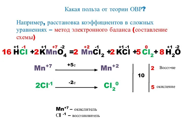 Какая польза от теории ОВР? Например, расстановка коэффициентов в сложных уравнениях –