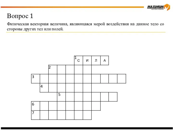 Вопрос 1 Физическая векторная величина, являющаяся мерой воздействия на данное тело со