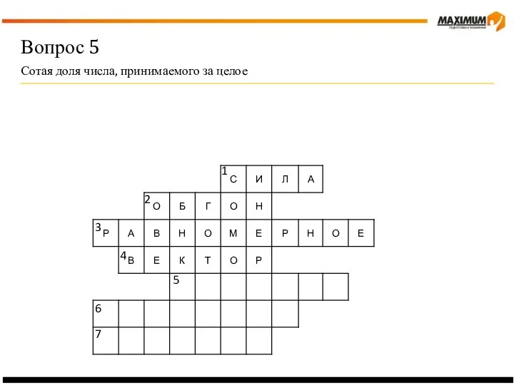 Вопрос 5 Сотая доля числа, принимаемого за целое 1 2 3 4 5 6 7