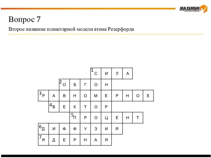 Вопрос 7 1 2 3 4 5 6 7 Второе название планетарной модели атома Резерфорда