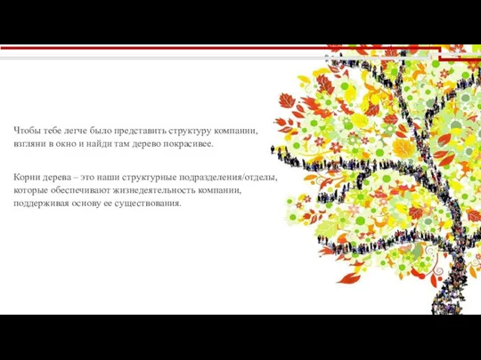 Чтобы тебе легче было представить структуру компании, взгляни в окно и найди