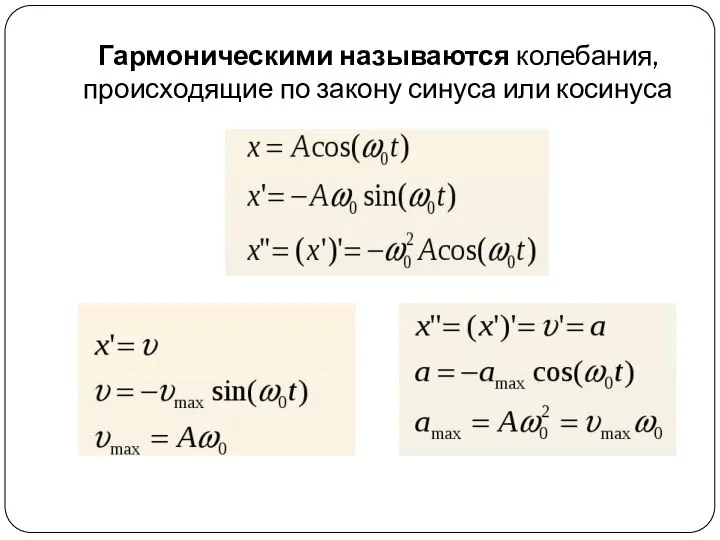 Гармоническими называются колебания, происходящие по закону синуса или косинуса