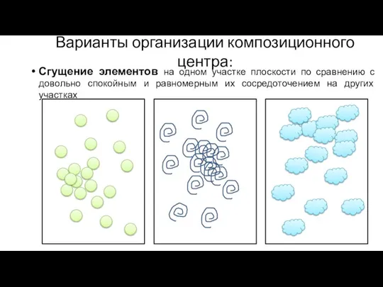 Варианты организации композиционного центра: Сгущение элементов на одном участке плоскости по сравнению