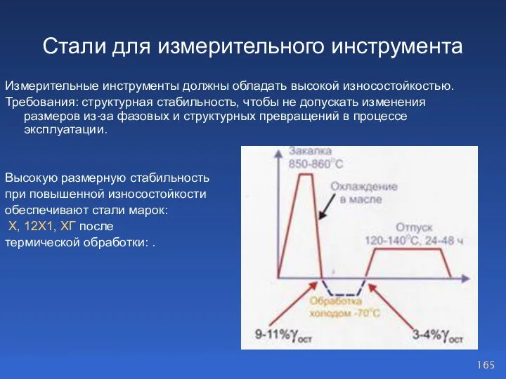 Стали для измерительного инструмента Измерительные инструменты должны обладать высокой износостойкостью. Требования: структурная