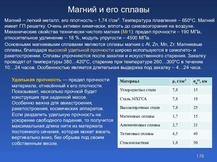 Магний и его сплавы Магний – легкий металл, его плотность – 1,74