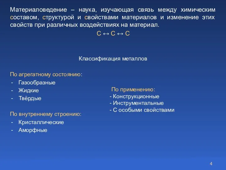 Материаловедение – наука, изучающая связь между химическим составом, структурой и свойствами материалов