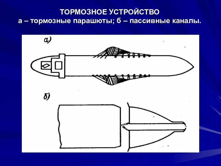 ТОРМОЗНОЕ УСТРОЙСТВО а – тормозные парашюты; б – пассивные каналы.