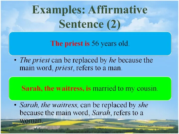 Examples: Affirmative Sentence (2)