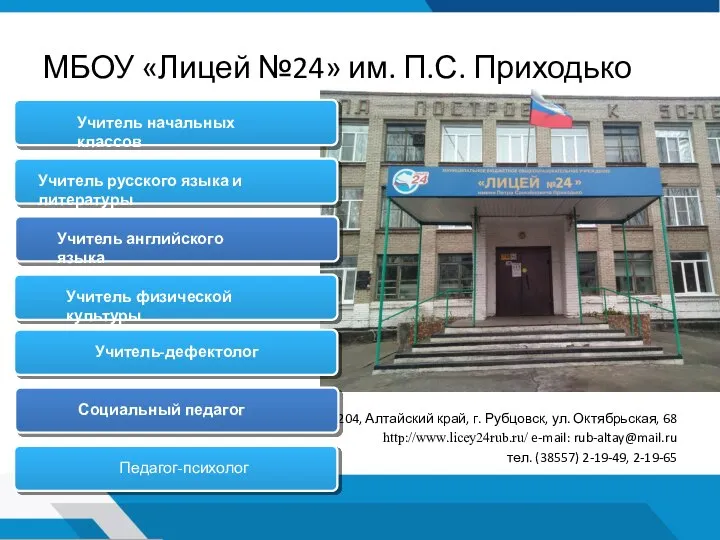 МБОУ «Лицей №24» им. П.С. Приходько 658204, Алтайский край, г. Рубцовск, ул.