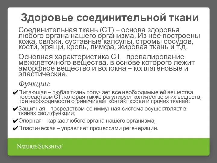 Здоровье соединительной ткани Соединительная ткань (СТ) – основа здоровья любого органа нашего