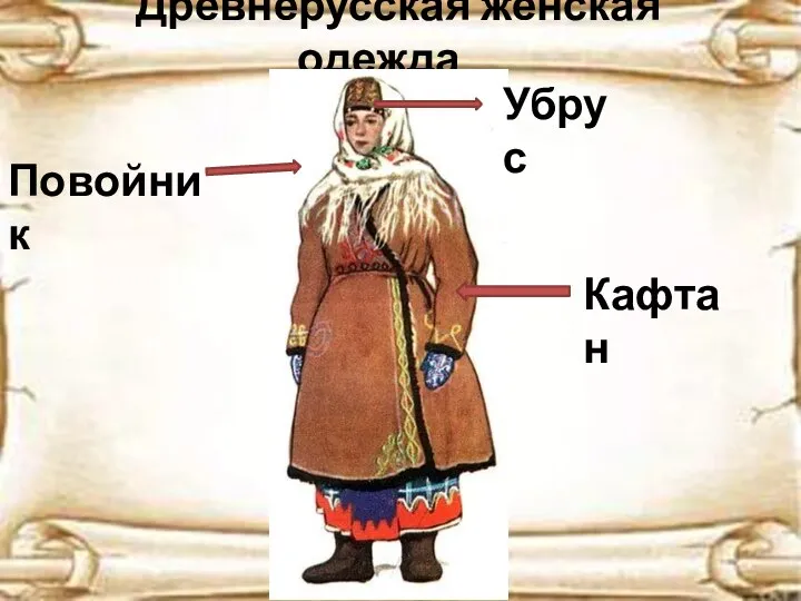 Древнерусская женская одежда Кафтан Убрус Повойник