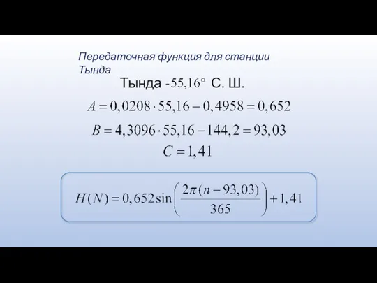 Передаточная функция для станции Тында