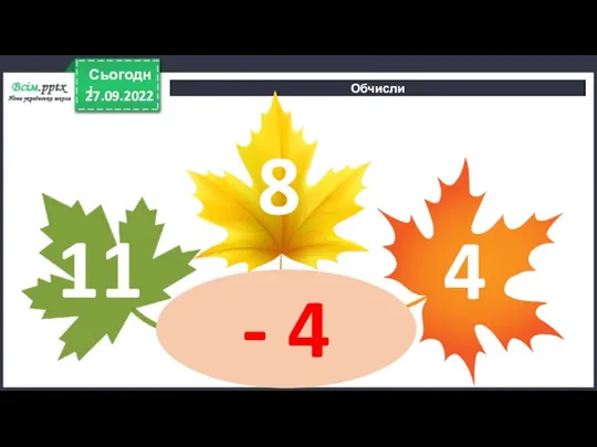 27.09.2022 Сьогодні Обчисли - 4 11 8 4