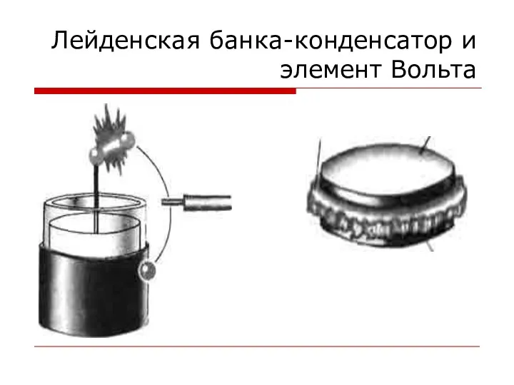 Лейденская банка-конденсатор и элемент Вольта