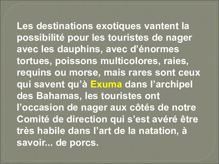 Les destinations exotiques vantent la possibilité pour les touristes de nager avec