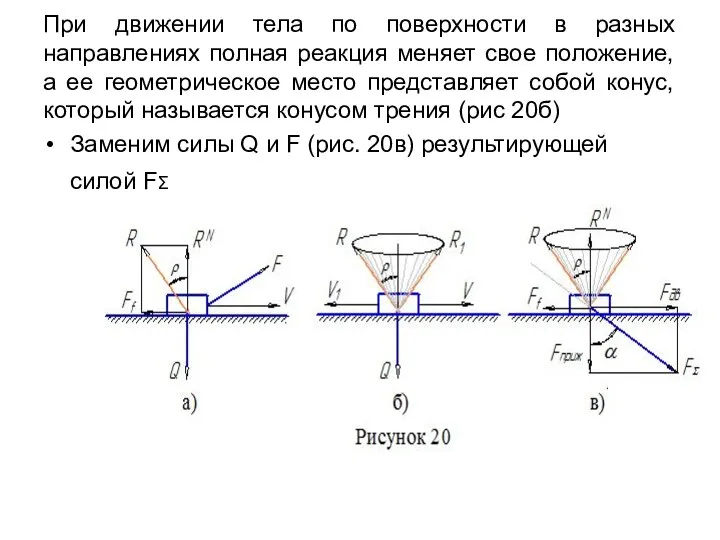 При движении тела по поверхности в разных направлениях полная реакция меняет свое