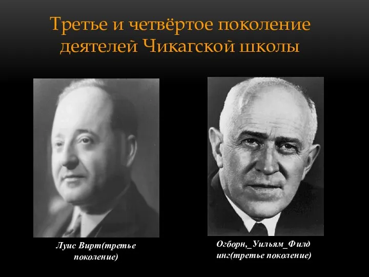 Третье и четвёртое поколение деятелей Чикагской школы Луис Вирт(третье поколение) Огборн,_Уильям_Филдинг(третье поколение)