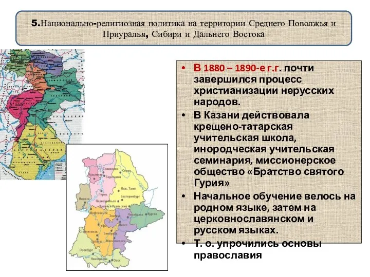 5.Национально-религиозная политика на территории Среднего Поволжья и Приуралья, Сибири и Дальнего Востока