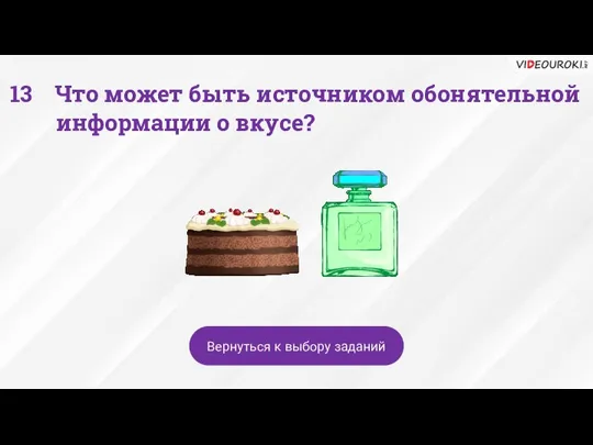 Что может быть источником обонятельной информации о вкусе? Вернуться к выбору заданий