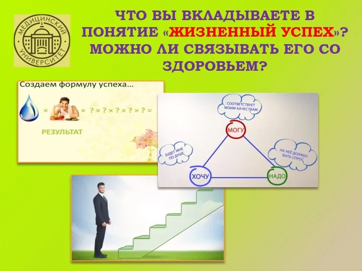 ЧТО ВЫ ВКЛАДЫВАЕТЕ В ПОНЯТИЕ «ЖИЗНЕННЫЙ УСПЕХ»? МОЖНО ЛИ СВЯЗЫВАТЬ ЕГО СО ЗДОРОВЬЕМ?