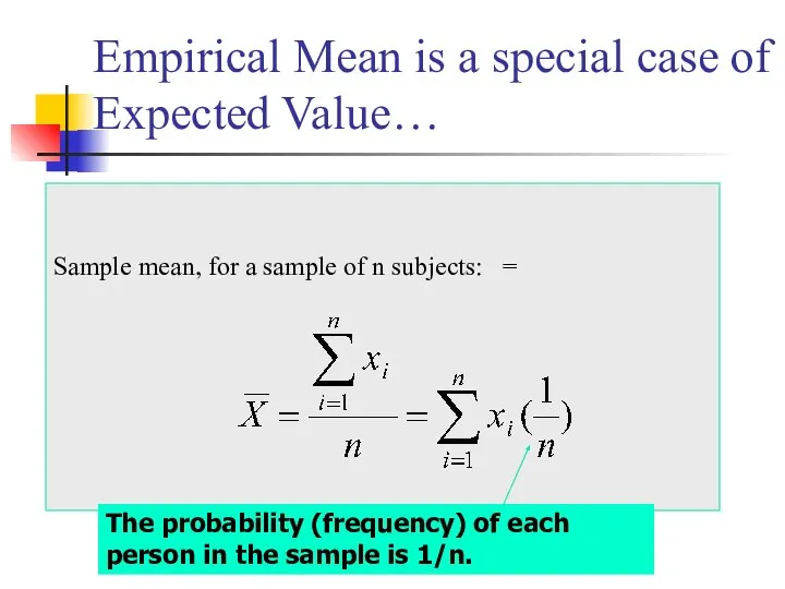 Empirical Mean is a special case of Expected Value… Sample mean, for