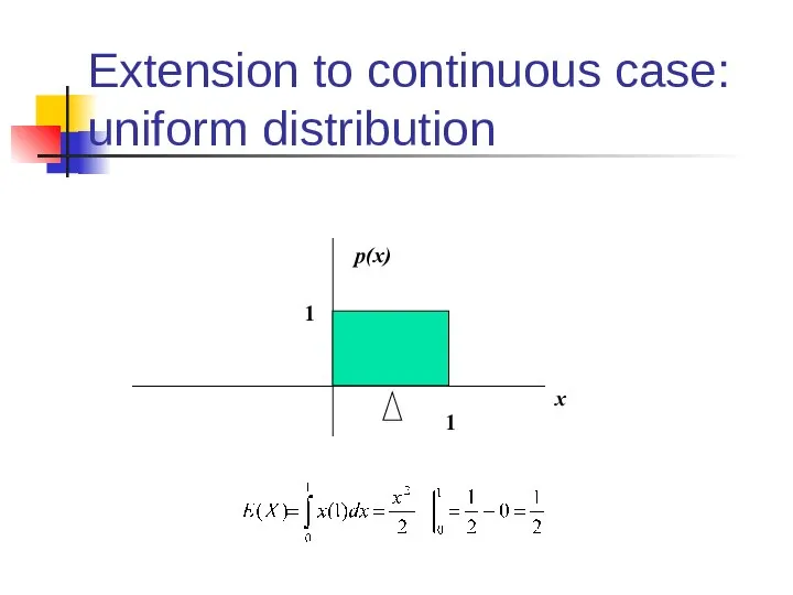 Extension to continuous case: uniform distribution x p(x) 1 1