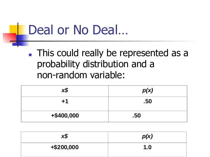 Deal or No Deal… This could really be represented as a probability