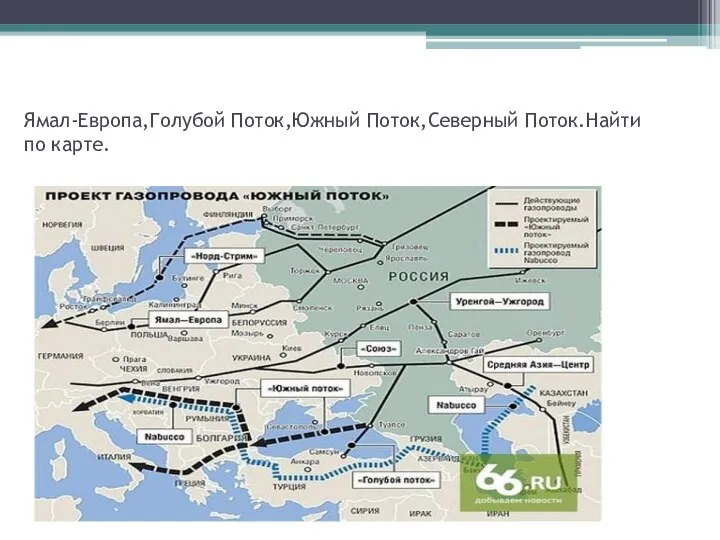 Ямал-Европа,Голубой Поток,Южный Поток,Северный Поток.Найти по карте.