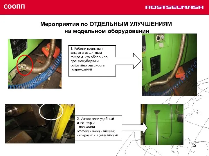 СООПП Мероприятия по ОТДЕЛЬНЫМ УЛУЧШЕНИЯМ на модельном оборудовании 1. Кабели подняты и