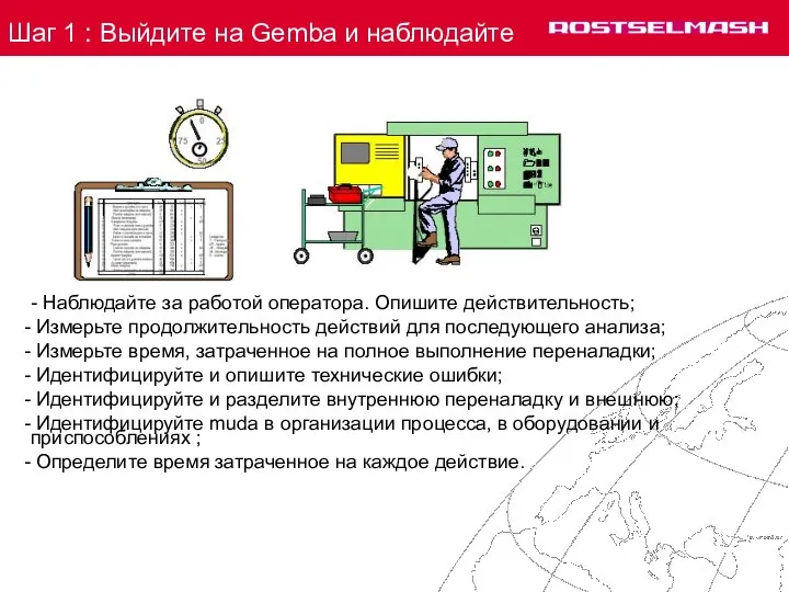 Шаг 1 : Выйдите на Gemba и наблюдайте - Наблюдайте за работой