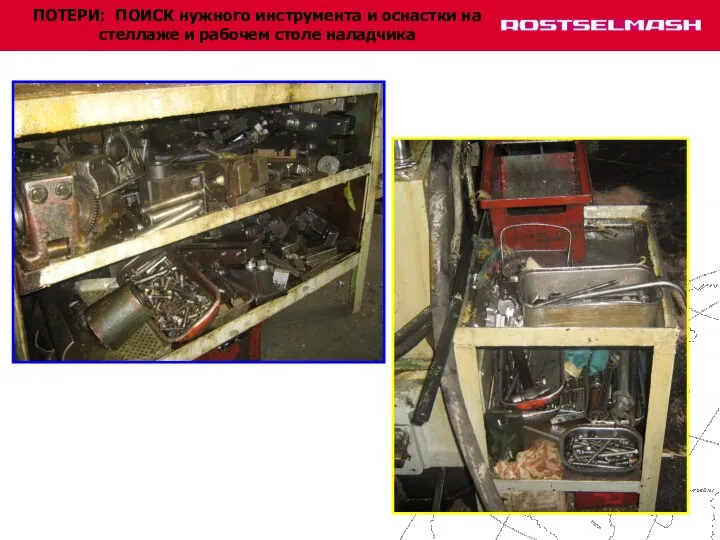 ПОТЕРИ: ПОИСК нужного инструмента и оснастки на стеллаже и рабочем столе наладчика