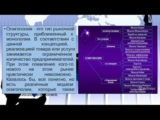 Олигополия - это тип рыночной структуры, приближенный к монополии. В соответствии с