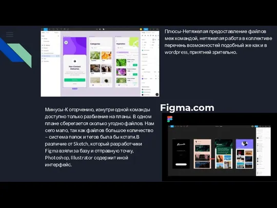 Figma.com Плюсы-Нетяжелая предоставление файлов меж командой, нетяжелая работа в коллективе перечень возможностей
