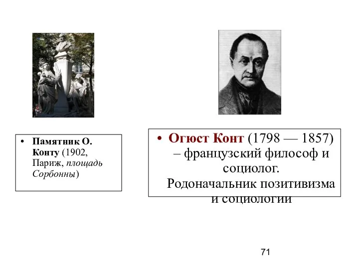 Огюст Конт (1798 –– 1857) – французский философ и социолог. Родоначальник позитивизма