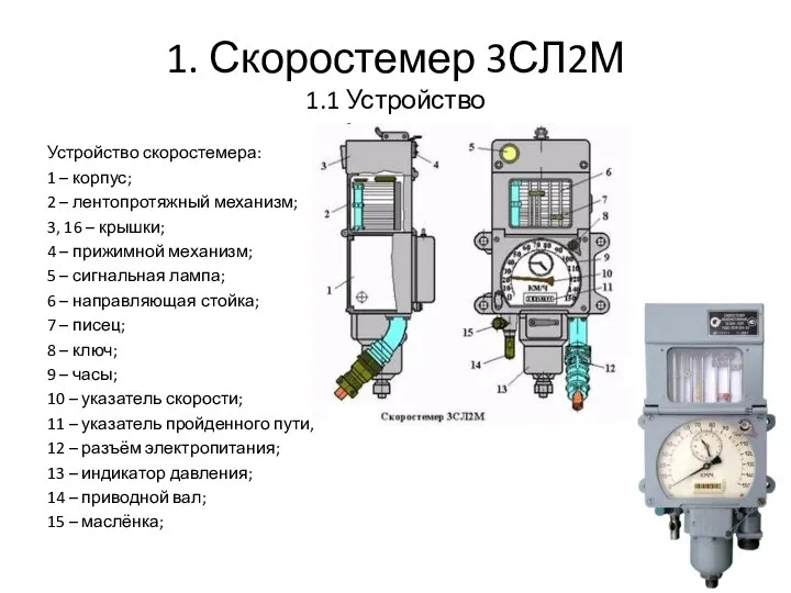 1. Скоростемер 3СЛ2М 1.1 Устройство Устройство скоростемера: 1 – корпус; 2 –