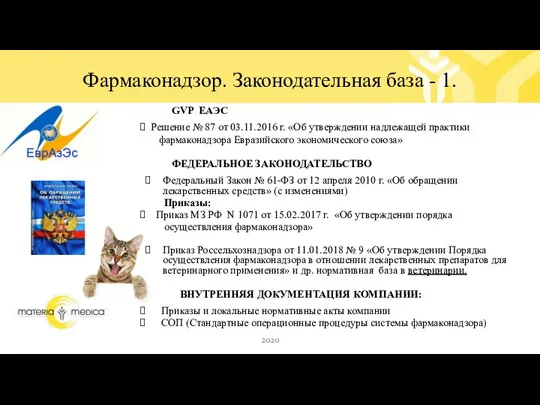 Фармаконадзор. Законодательная база - 1. 2020 1848 197 1938 1938 1961 GVP