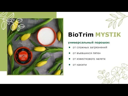 BioTrim MYSTIK универсальный порошок: от сложных загрязнений от въевшихся пятен от известкового налета от накипи