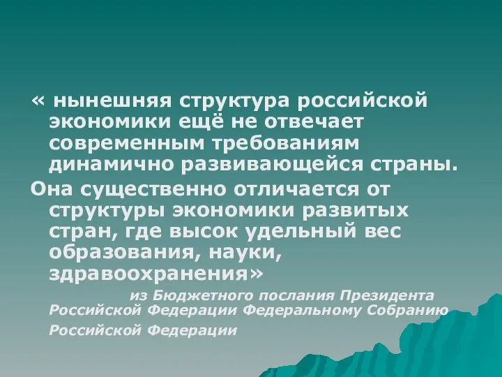 « нынешняя структура российской экономики ещё не отвечает современным требованиям динамично развивающейся
