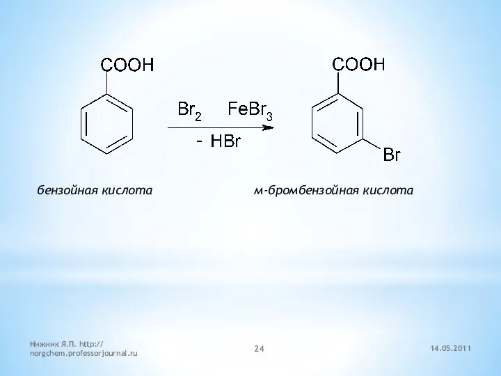 бензойная кислота м-бромбензойная кислота 14.05.2011 Нижник Я.П. http:// norgchem.professorjournal.ru