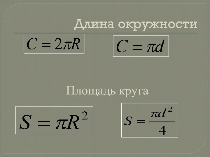 Длина окружности Площадь круга