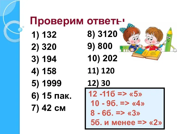 Проверим ответы 1) 132 2) 320 3) 194 4) 158 5) 1999