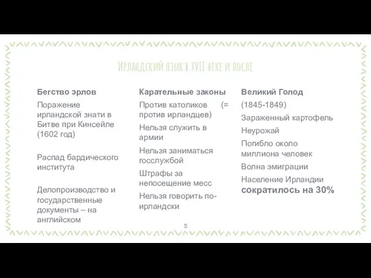 Ирландский язык в XVII веке и после Бегство эрлов Поражение ирландской знати