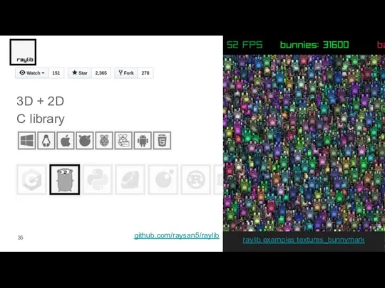 3D + 2D C library github.com/raysan5/raylib raylib examples textures_bunnymark
