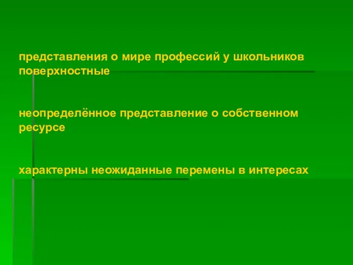 представления о мире профессий у школьников поверхностные неопределённое представление о собственном ресурсе