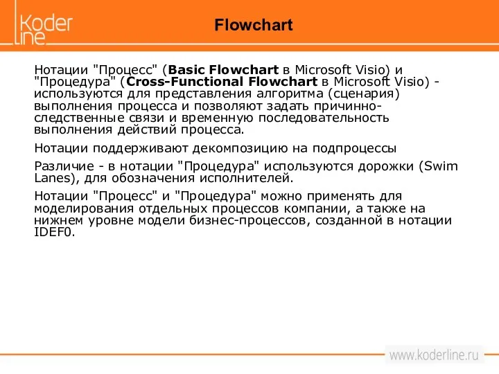 Нотации "Процесс" (Basic Flowchart в Microsoft Visio) и "Процедура" (Cross-Functional Flowchart в