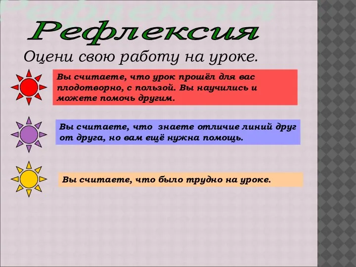 Рефлексия Оцени свою работу на уроке. Вы считаете, что урок прошёл для