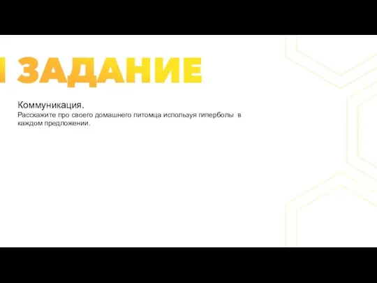 Коммуникация. Расскажите про своего домашнего питомца используя гиперболы в каждом предложении.