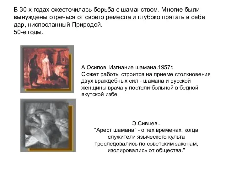 В 30-х годах ожесточилась борьба с шаманством. Многие были вынуждены отречься от